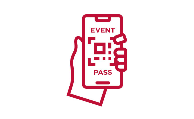 Icon of a hand holding a phone with an event pass displayed